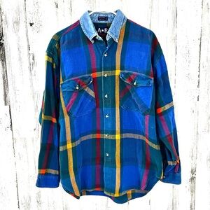 American Blue Men’s Size Large Button Down Shirt 100% Cotton Multicolor Plaid